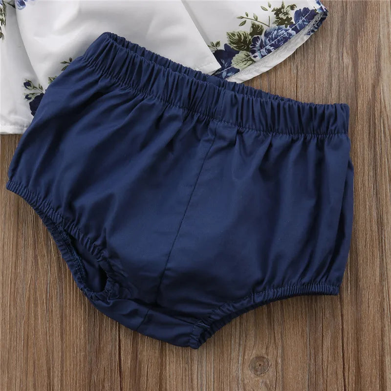 0-24months Baby Girls Summer Clothing Set Flying Sleeves Floral Tops Dress + Bloomers Shorts Outfits For Infant Girls