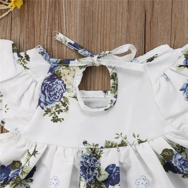 0-24months Baby Girls Summer Clothing Set Flying Sleeves Floral Tops Dress + Bloomers Shorts Outfits For Infant Girls